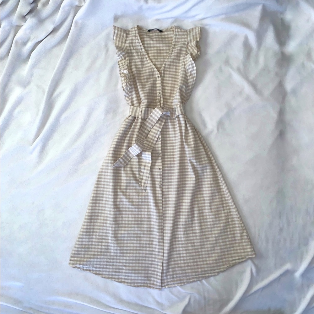 Zara Cream Gingham Midi Dress